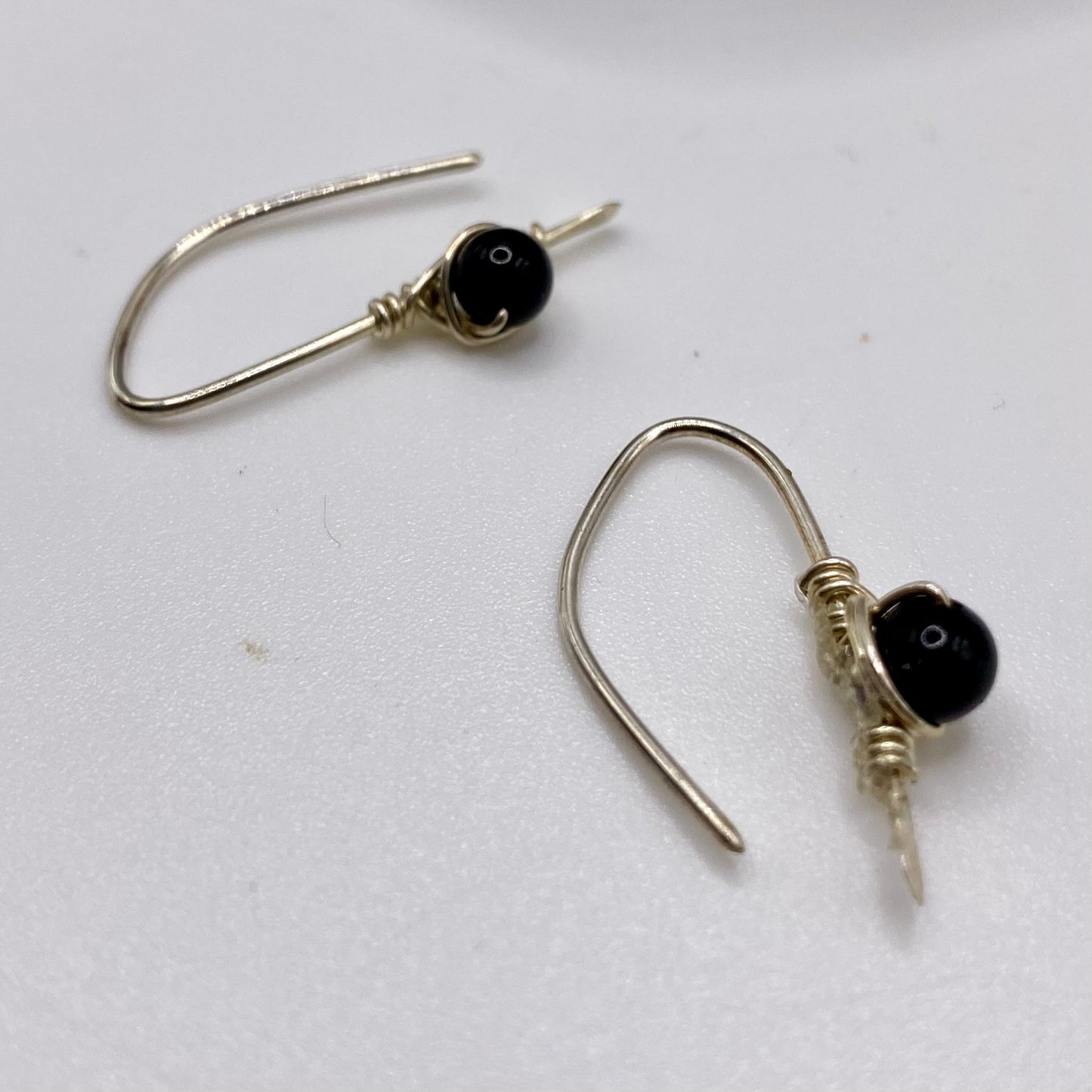 Black Onyx Half Hoop Earrings by Hip Chick Glass, Sterling Silver Earrings, Handmade Gemstone Jewelry, Birthstone Gift