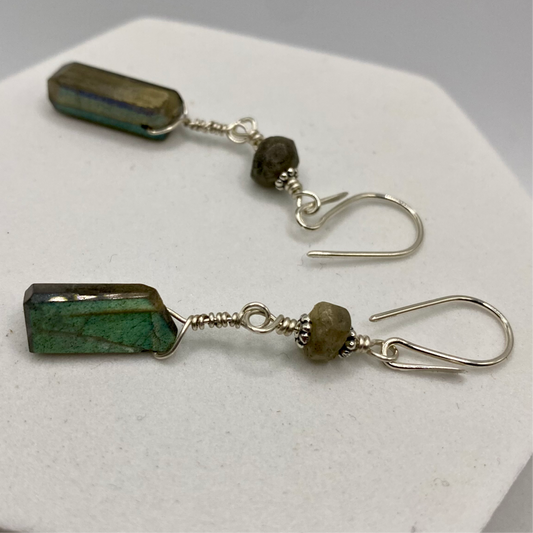 Labradorite Dangle Earrings by Hip Chick Glass, Sterling Silver Earrings, Handmade Gemstone Jewelry, Handmade Jewelry Gift