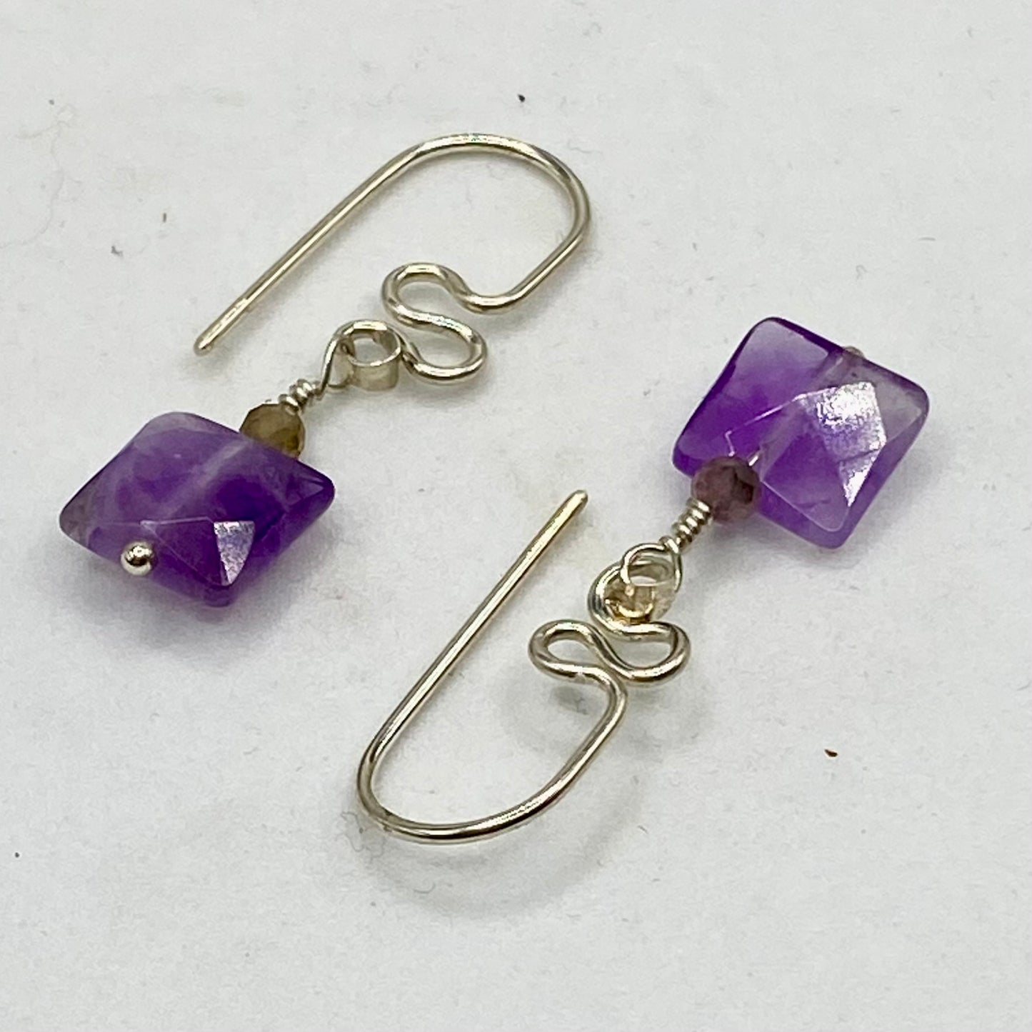 Square Faceted Amethyst Earrings by Hip Chick Glass, Sterling Silver Amethyst Earrings, Handmade Boho Gemstone Jewelry, February Birthstone Gift