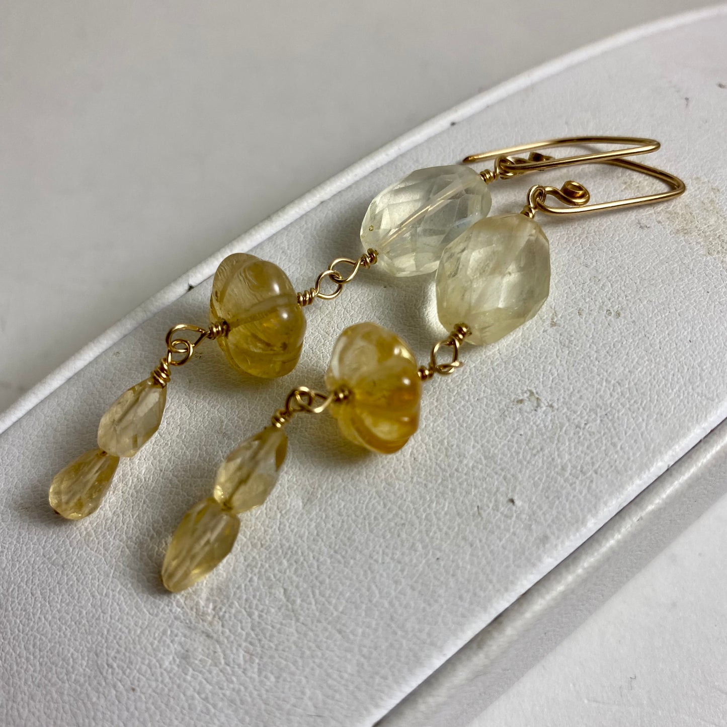 Long Citrine Earrings by Hip Chick Glass, 14 Karat Gold Fill Earrings, Handmade Gemstone Jewelry, November Birthstone Gift