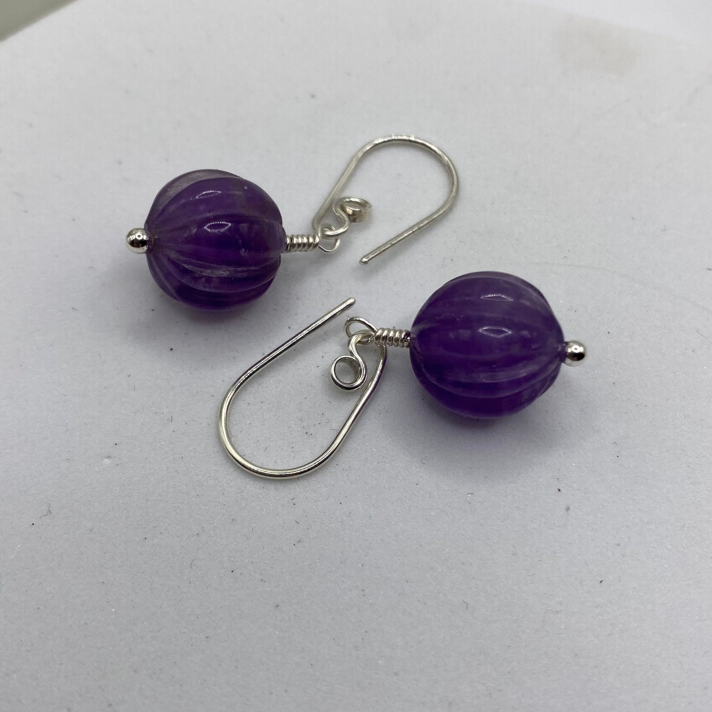 Fluted Amethyst Earrings by Hip Chick Glass, Sterling Silver Earrings, Handmade Gemstone Jewelry, February Birthstone Gift