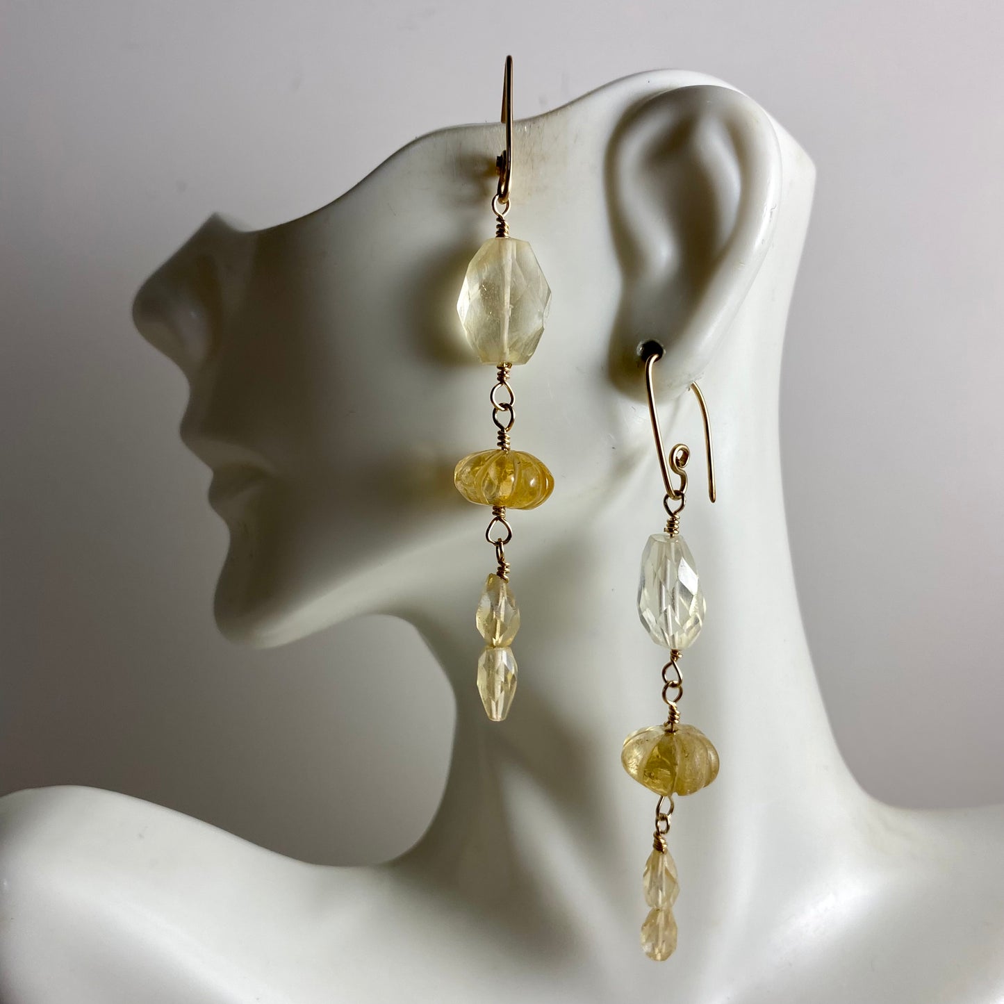 Long Citrine Earrings by Hip Chick Glass, 14 Karat Gold Fill Earrings, Handmade Gemstone Jewelry, November Birthstone Gift