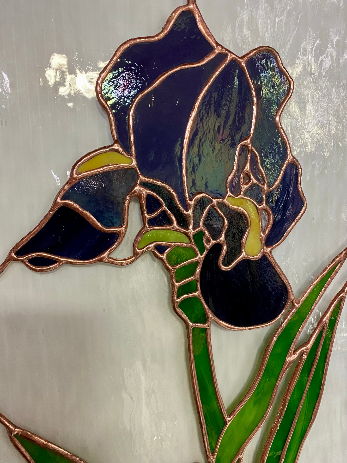 Iris Double Stained Glass Panels by Hip Chick Glass LLC.