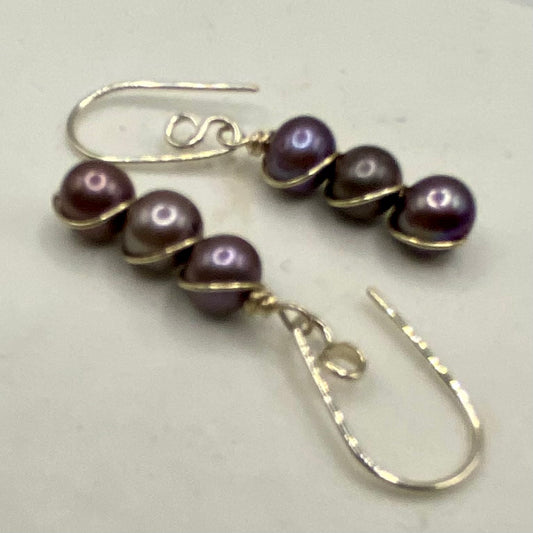 Pearl Wire Wrap Earrings by Hip Chick Glass, Sterling Silver Wire Wrap Earrings, Handmade Gemstone Jewelry, November Birthstone Gift