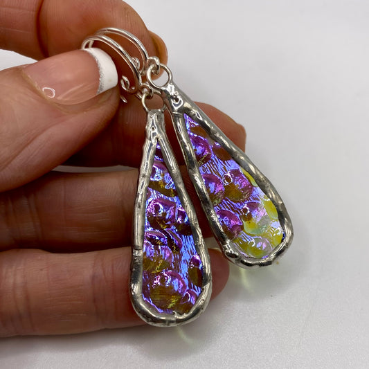 Raindrop Teardrop Earrings | Stained Glass Earrings by Hip Chick Glass, Stained Glass Dangle Drop Earrings, Stained Glass Earrings
