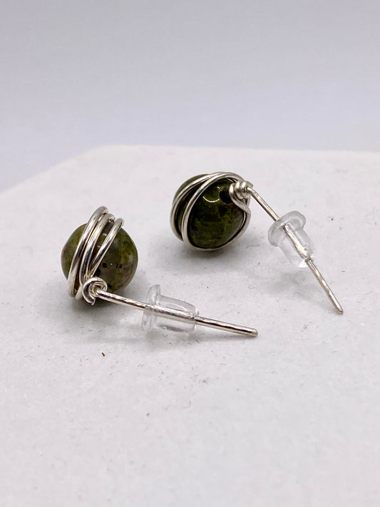 Unakite Stud Earrings by Hip Chick Jewelry, Unakite Studs, Unakite Earrings, Silver Unakite Earrings, Handmade Earrings