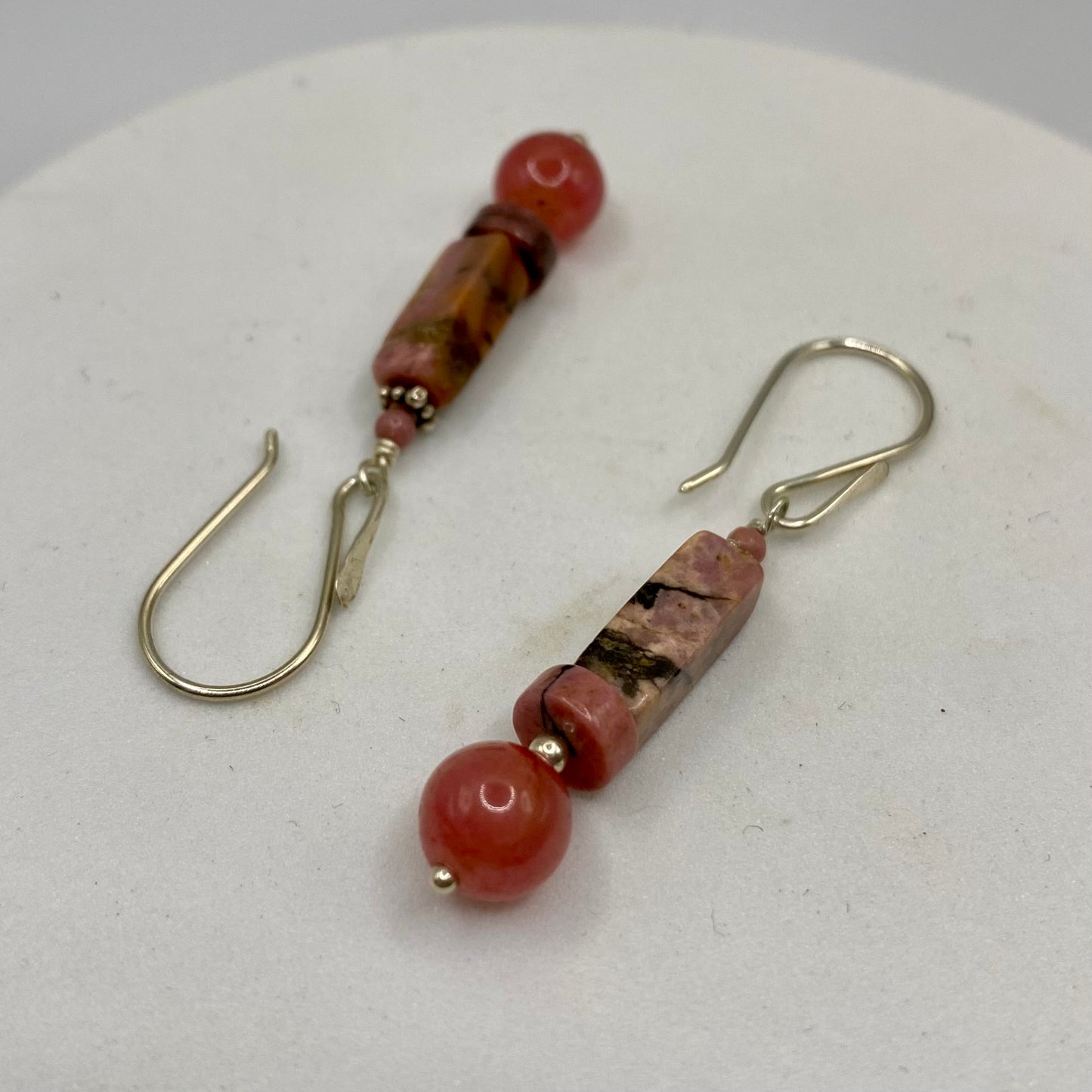 Rhodonite & Ruby Silver Earrings by Hip Chick Glass, Sterling Silver Earrings, Handmade Gemstone Jewelry, Birthstone Gift