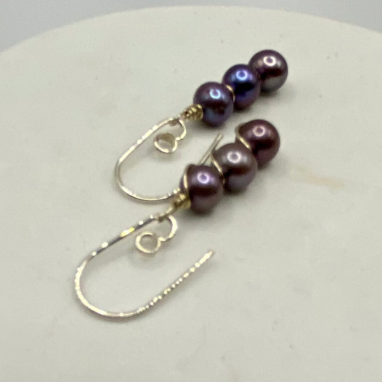 Pearl Wire Wrap Earrings by Hip Chick Glass, Sterling Silver Wire Wrap Earrings, Handmade Gemstone Jewelry, November Birthstone Gift