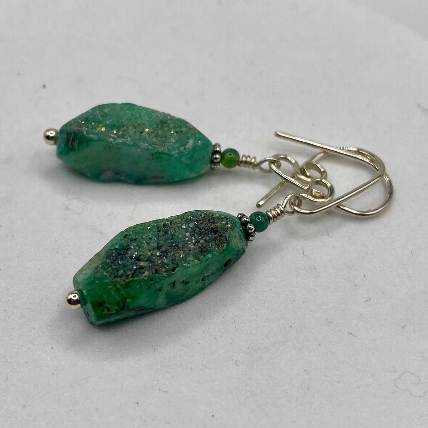 Green Druzy Agate Dangle Earrings by Hip Chick Glass, Sterling Silver Earrings, Handmade Gemstone Jewelry, Gemstone Jewelry Gift