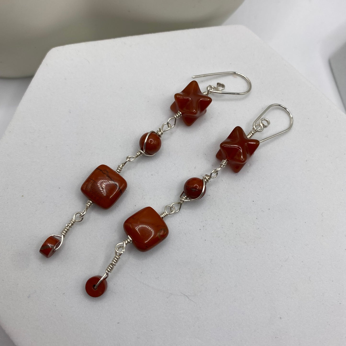 Carnelian & Red Jasper Long Dangle Earrings by Hip Chick Glass, Sterling Silver Earrings, Handmade Gemstone Jewelry, Orange Gemstone Gift