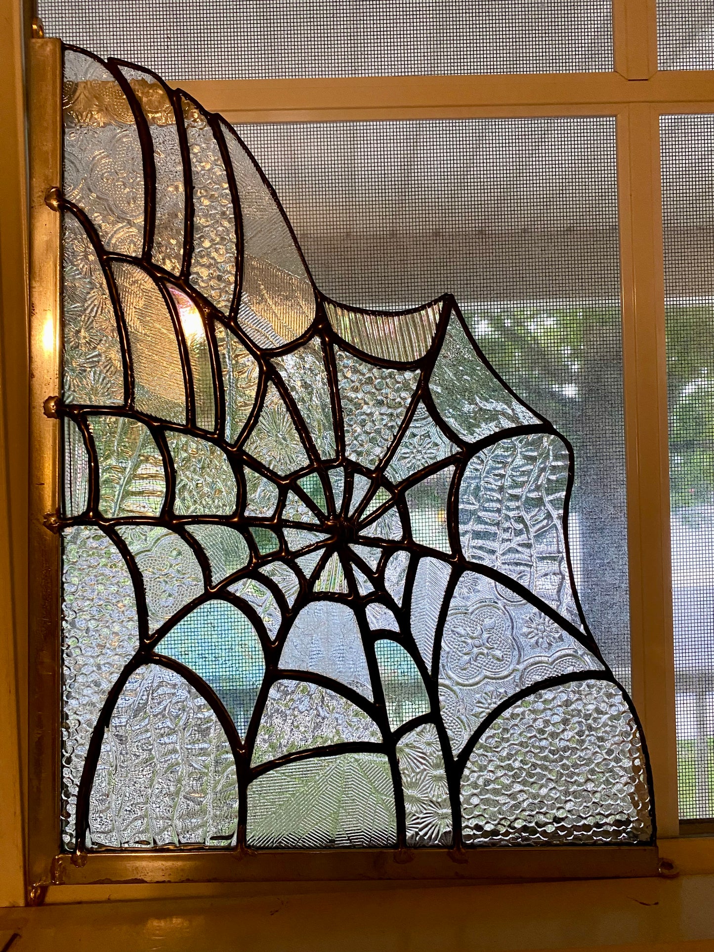 SPIDERWEB Window Corner | Stained Glass Window Panel | Spiderweb Suncatcher