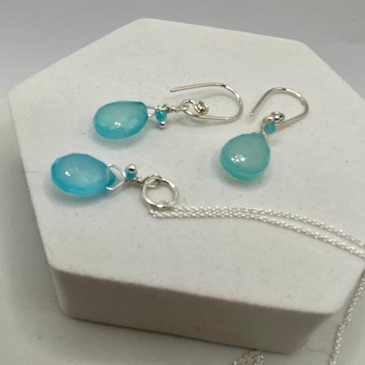 BLUE CHALCEDONY Necklace Earring Set by Hip Chick Jewelry, Chalcedony Earrings, Chalcedony Necklace, Chalcedony Necklace Earring Set, Handmade Gemstone Necklace Earring Set made with 925 Sterling Silver by Hip Chick Jewelry