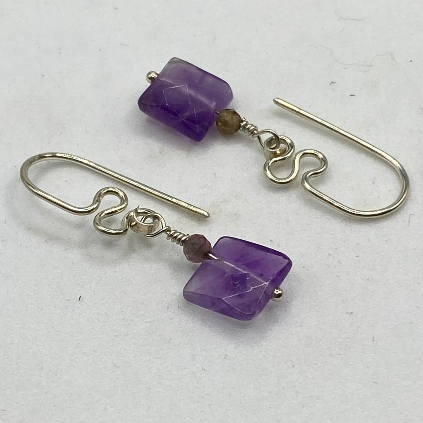 Square Faceted Amethyst Earrings by Hip Chick Glass, Sterling Silver Amethyst Earrings, Handmade Boho Gemstone Jewelry, February Birthstone Gift