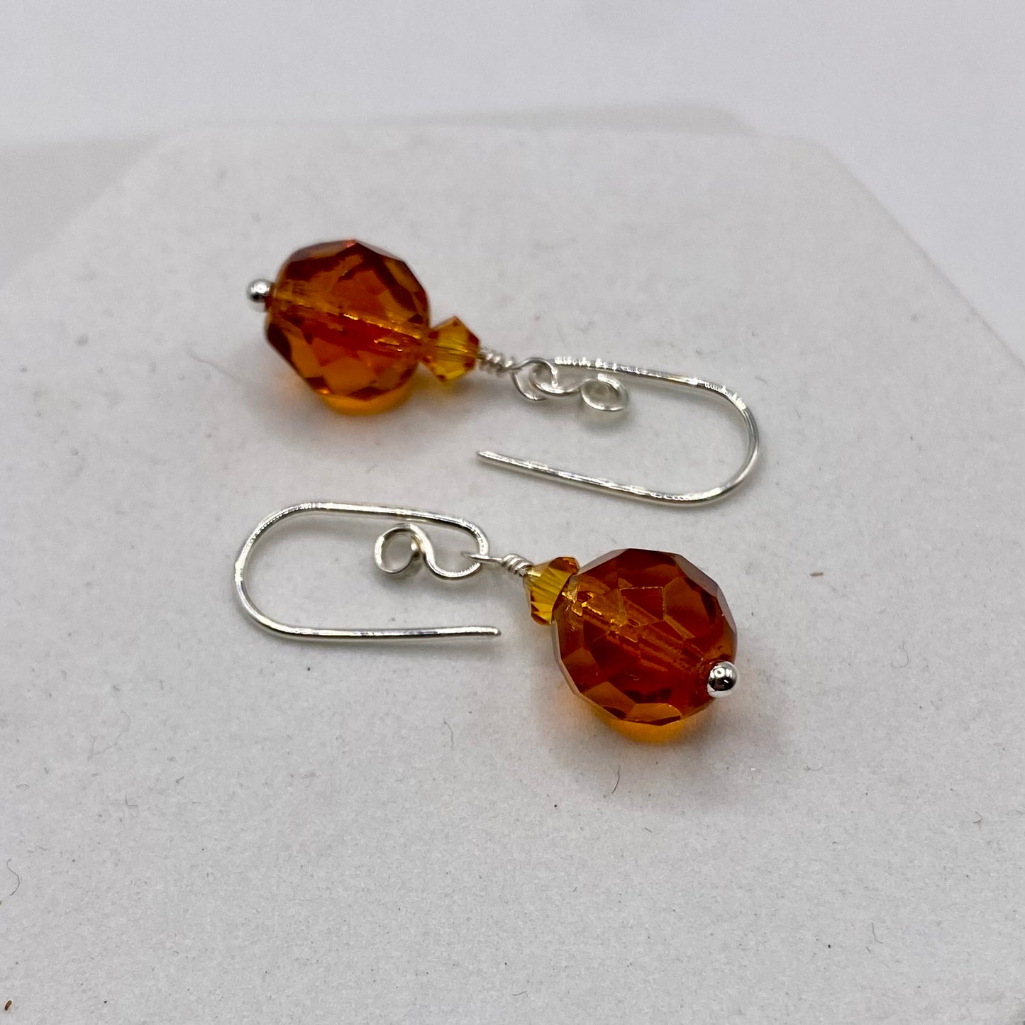 Orange & Swarovski Crystal Earrings by Hip Chick Glass, Sterling Silver Earrings, Handmade Gemstone Jewelry, Handmade Jewelry Gift