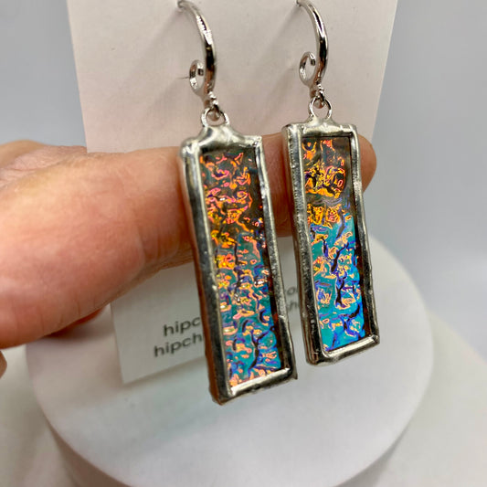 Pink Glass Stick Earrings | Stained Glass Earrings by Hip Chick Glass, Stained Glass Dangle Drop Earrings, Stained Glass Earrings