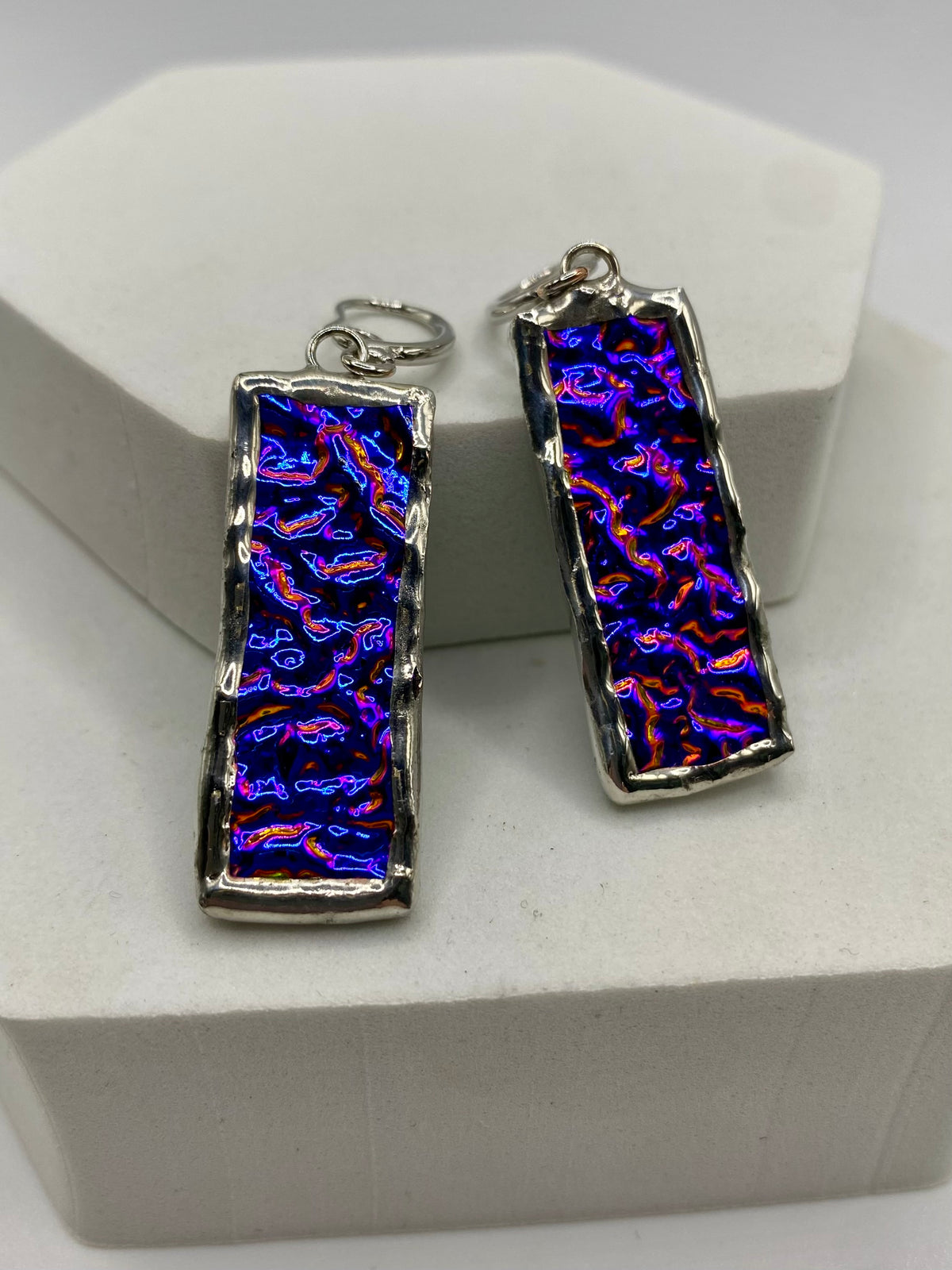Purple Rectangle Earrings | Stained Glass Earrings by Hip Chick Glass, Iridescent Statement Earrings, Geometric Earrings