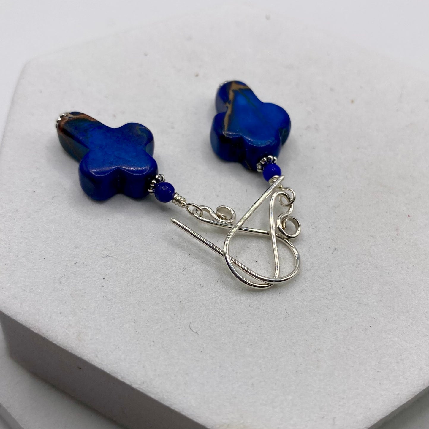 Blue Cross Earrings by Hip Chick Glass, Sterling Silver Earrings, Handmade Gemstone Jewelry, Handmade Jewelry Gift