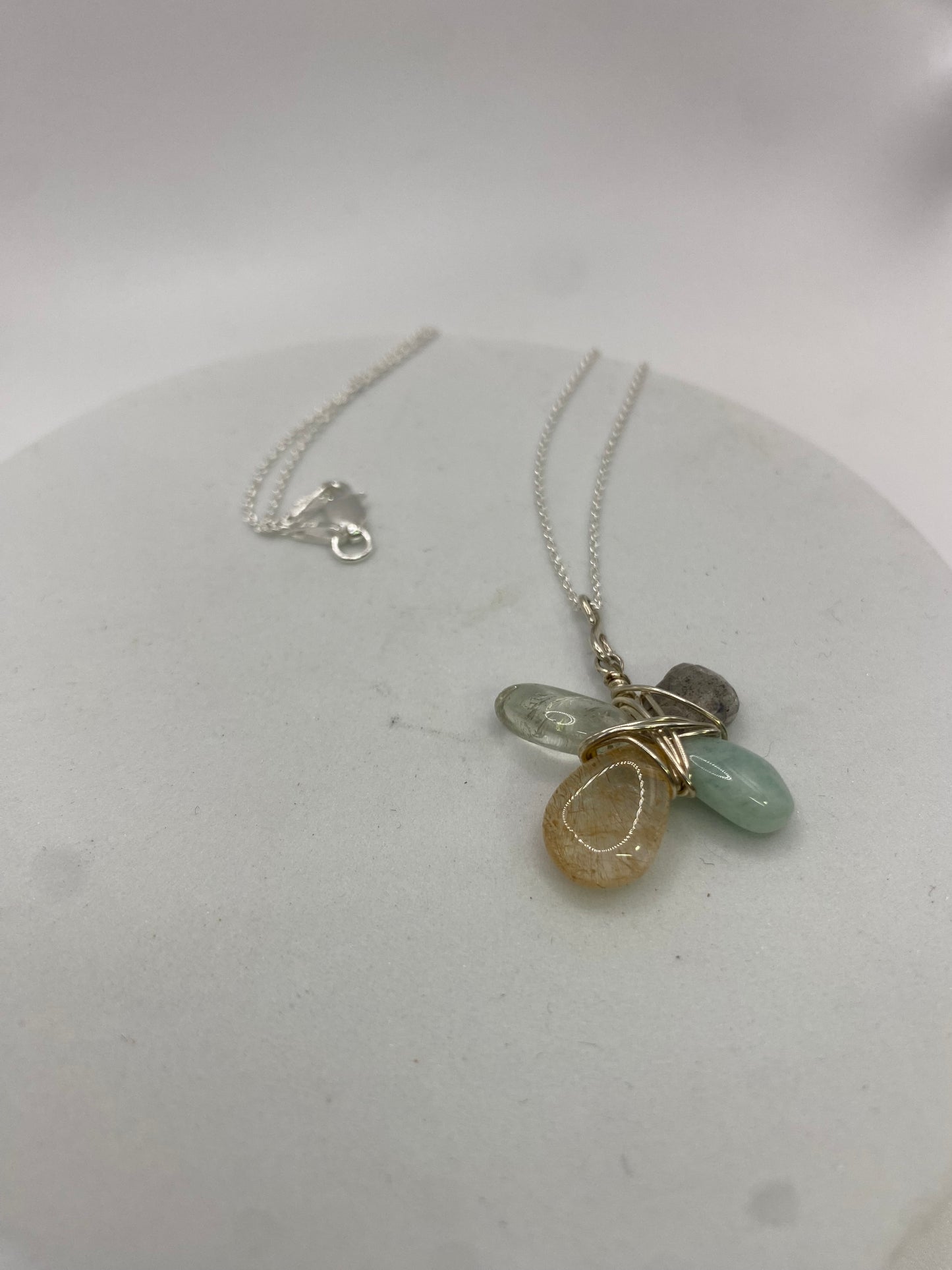 Quartz, Prehnite, Labradorite, Amazonite Gemstone Wire Wrap Pendant Necklace by Hip Chick Glass, Handmade Sterling Silver Jewelry, Handmade Gemstone Jewelry, Birthstone Gift