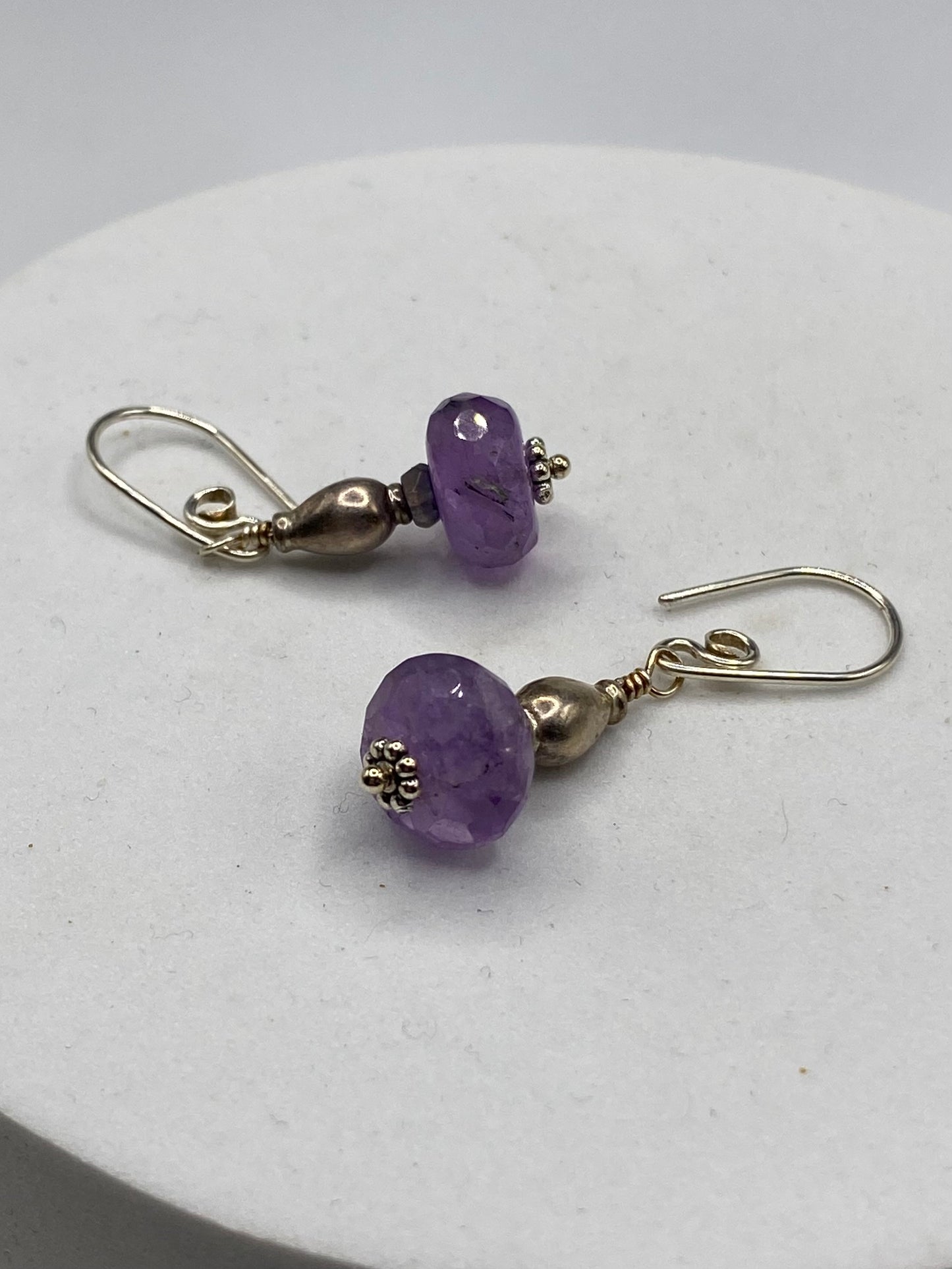 Faceted Amethyst, Iolite, Sterling Silver Earrings by Hip Chick Glass, Sterling Silver Earrings, Handmade Gemstone Jewelry, February Birthstone Gift