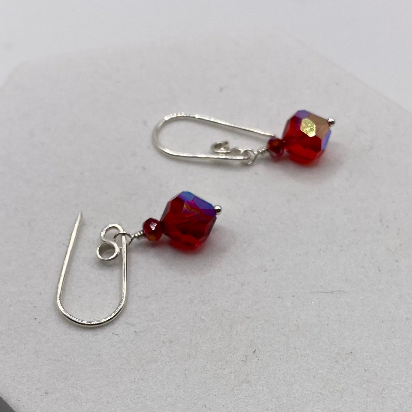 Vintage Red Crystal Earrings by Hip Chick Glass, Sterling Silver Earrings, Handmade Crystal Jewelry, Handmade Jewelry Gift