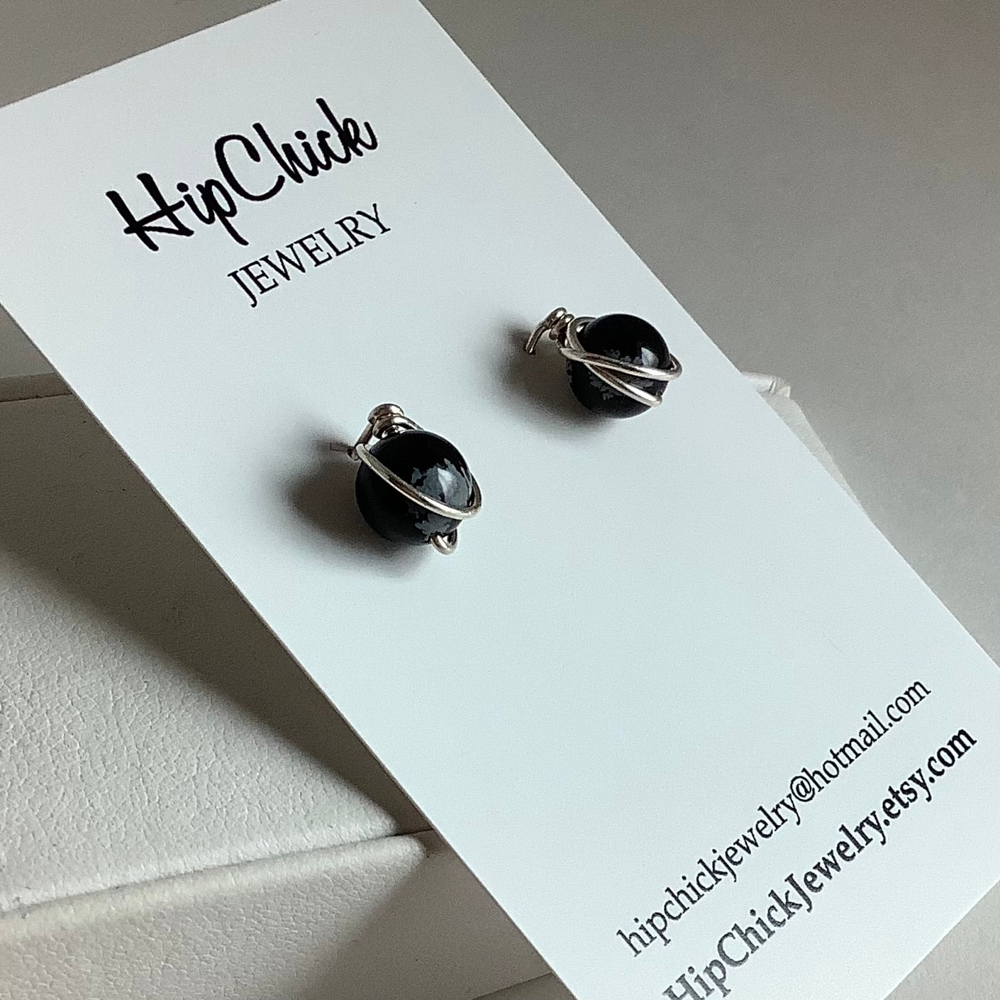 Snowflake Obsidian Stud Earrings by Hip Chick Jewelry, Snowflake Obsidian Studs, Snowflake Obsidian Earrings, Silver Snowflake Obsidian Earrings, Handmade Earrings