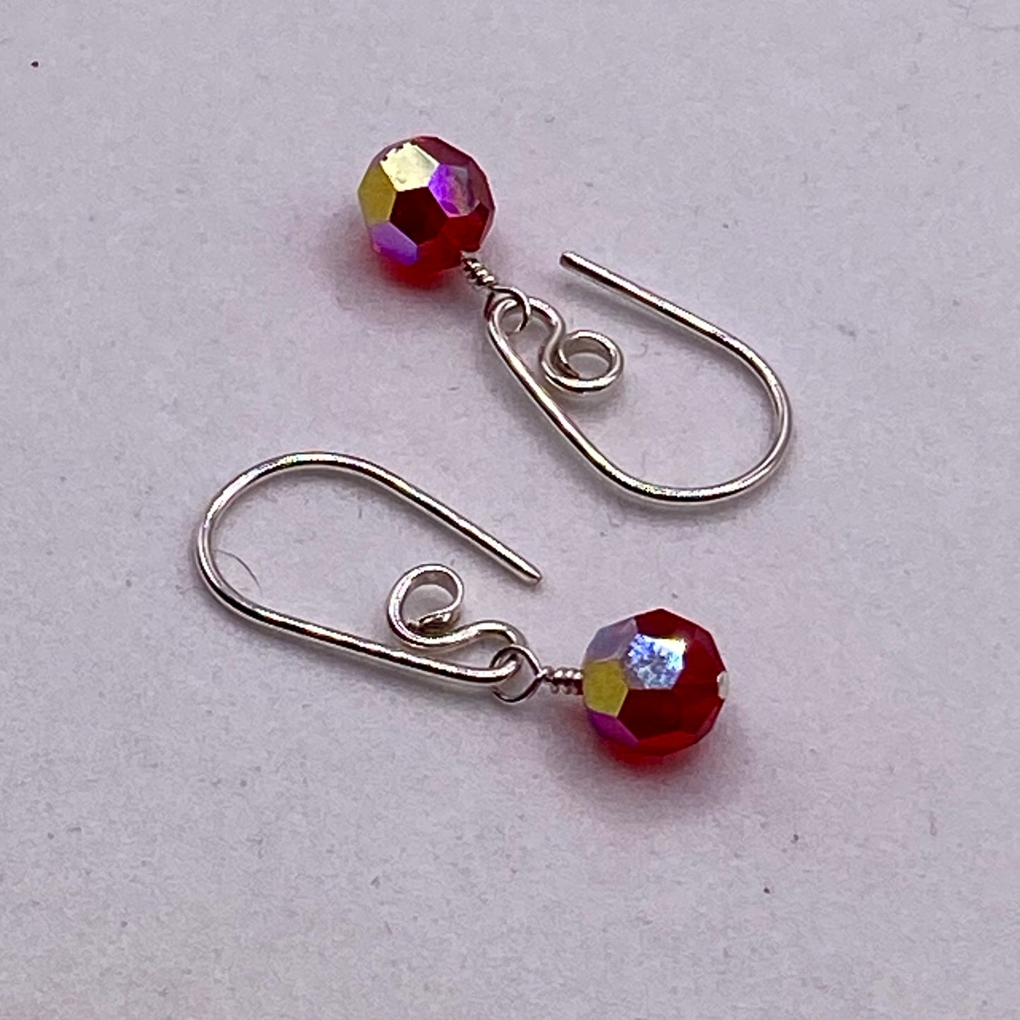 Dainty Red Crystal Earrings by Hip Chick Glass, Sterling Silver Earrings, Handmade Gemstone Jewelry, Handmade Jewelry Gift