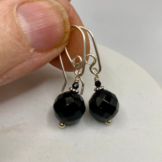 Black Onyx & Spinel Silver Earrings by Hip Chick Glass, Sterling Silver Earrings, Handmade Gemstone Jewelry, Birthstone Gift