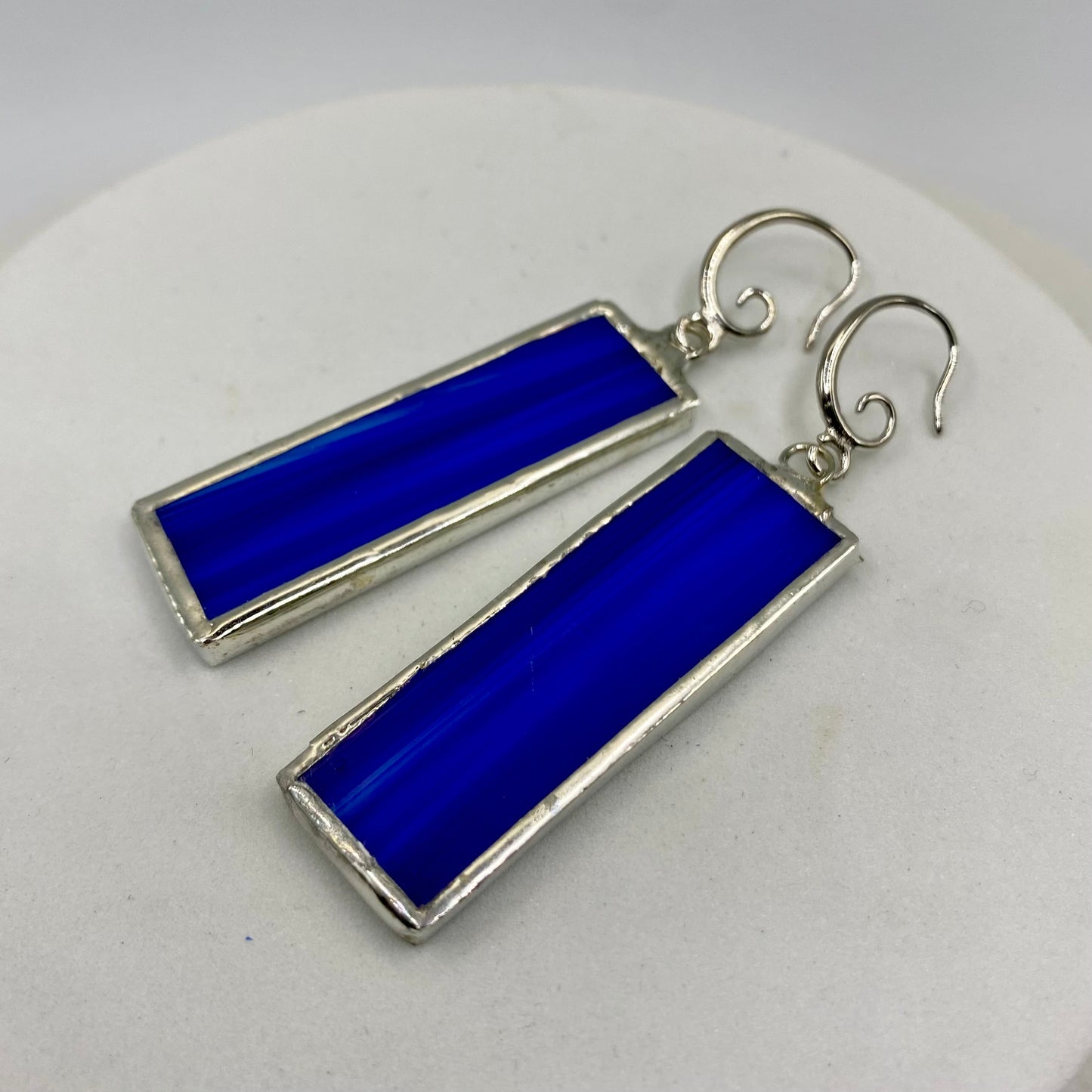 Dark Blue Rectangle Stained Glass Earrings by Hip Chick Glass, Stained Glass Jewelry, Stained Glass Earrings