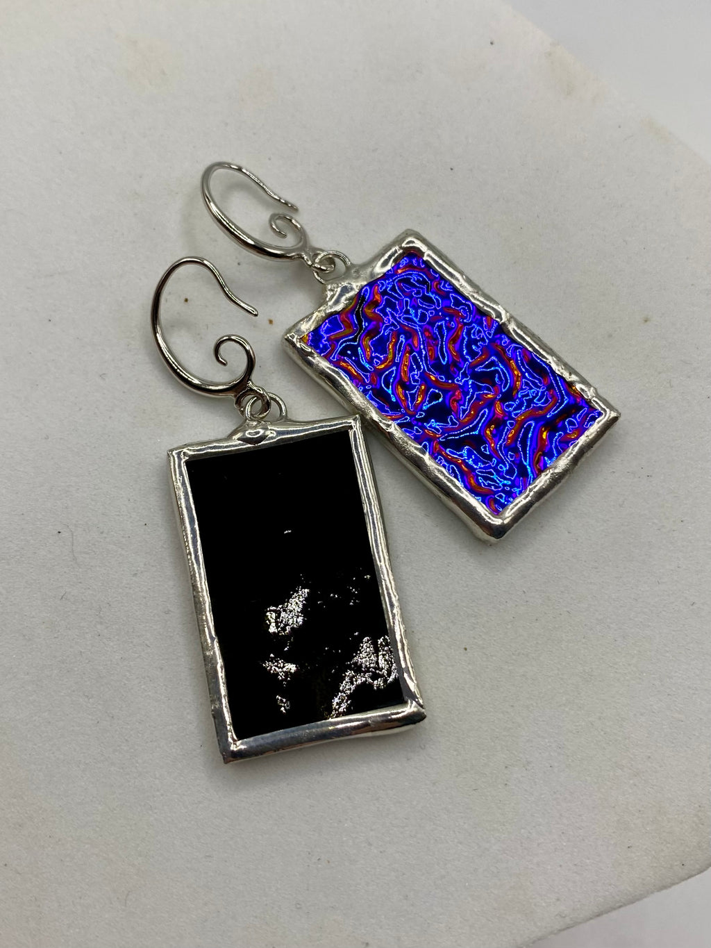 Large Purple Rectangular Earrings | Stained Glass Earrings by Hip Chick Glass, Statement Dangle Drop Earrings, Geometric Earrings