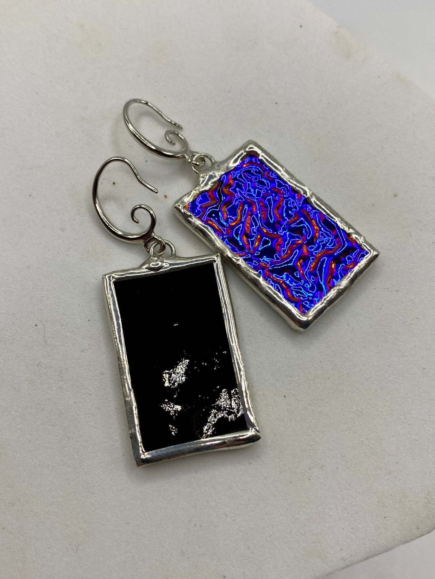 Purple Rectangular Earrings | Stained Glass Earrings by Hip Chick Glass, Statement Dangle Drop Earrings, Geometric Earrings