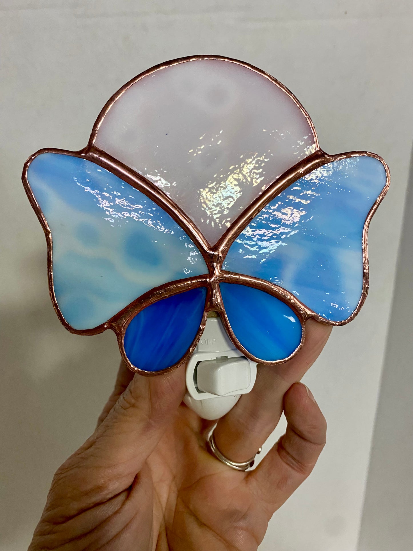 Blue Butterfly Nightlight Under the Moon| Butterfly Nightlight | Stained Glass Nightlight | Handmade Nightlight | Hip Chick Glass, LLC