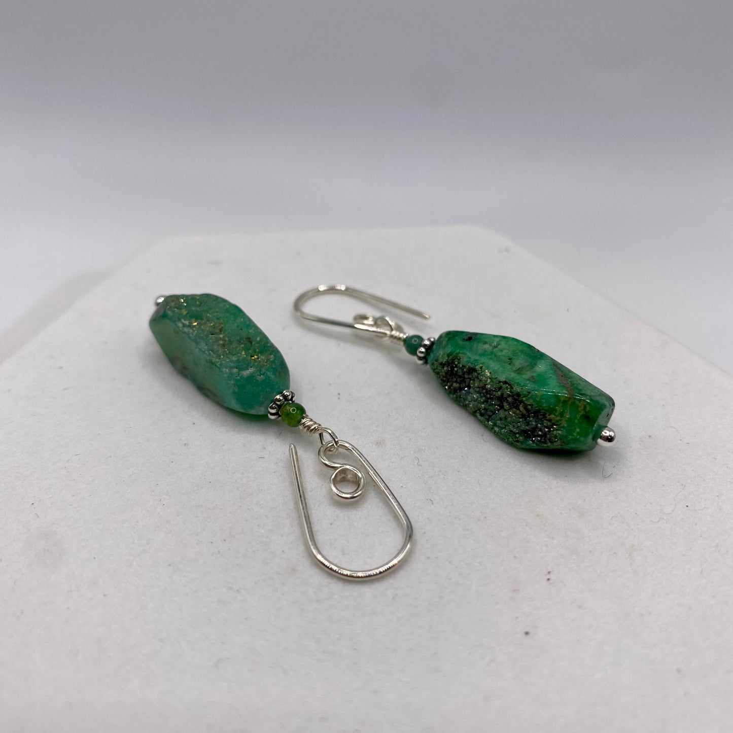 Green Druzy Agate Dangle Earrings by Hip Chick Glass, Sterling Silver Earrings, Handmade Gemstone Jewelry, Gemstone Jewelry Gift