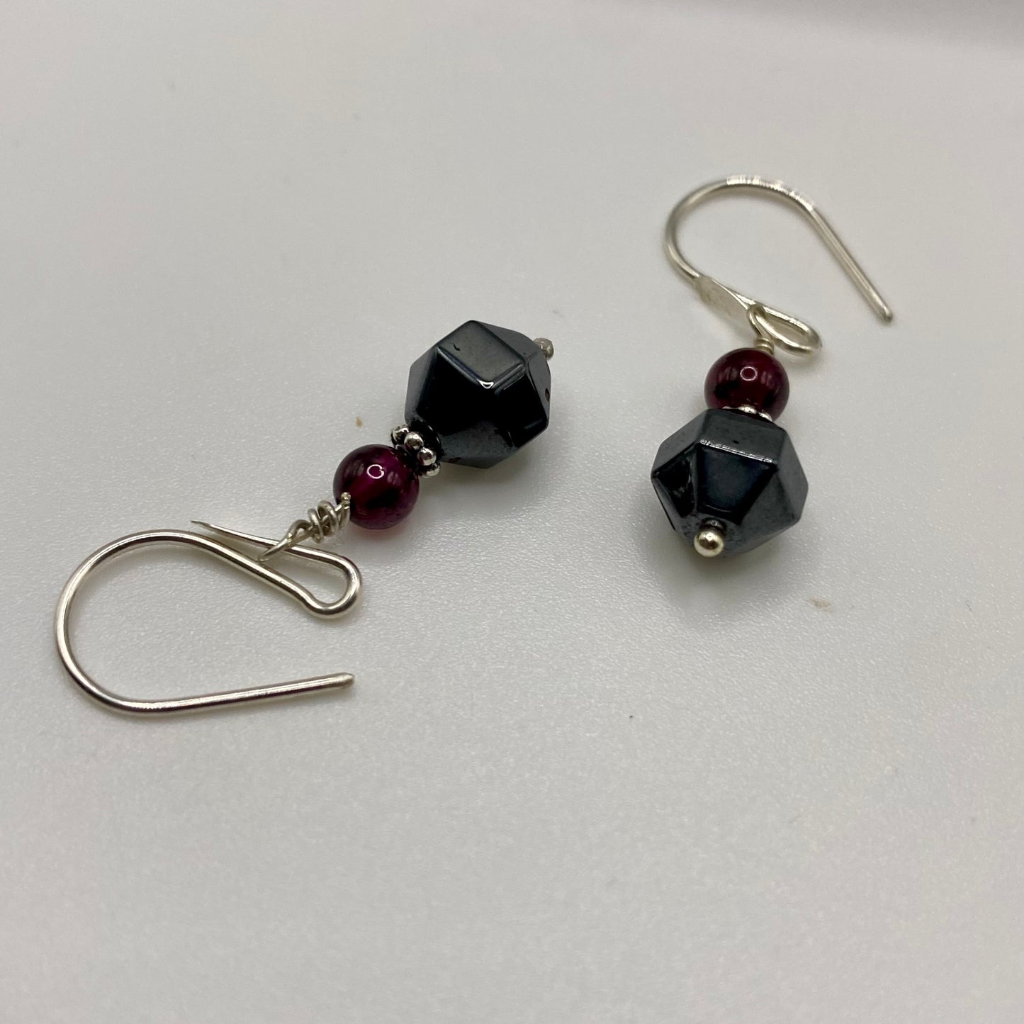 Garnet & Hematite Earrings by Hip Chick Glass, Sterling Silver Earrings, Handmade Gemstone Jewelry, Handmade Jewelry Gift, January Birthstone