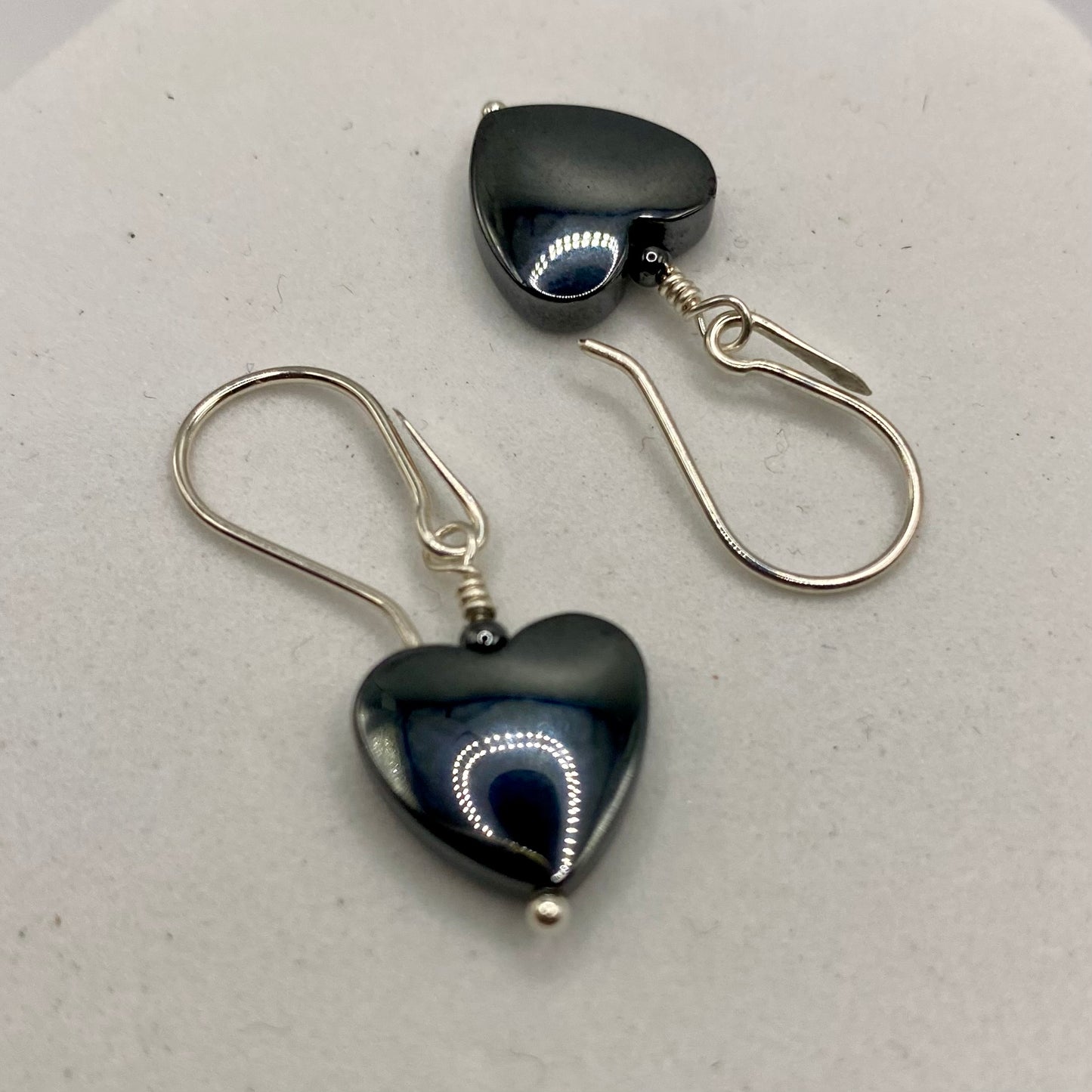 Hematite Heart Earrings by Hip Chick Glass, Sterling Silver Earrings, Handmade Gemstone Jewelry, Handmade Jewelry Gift