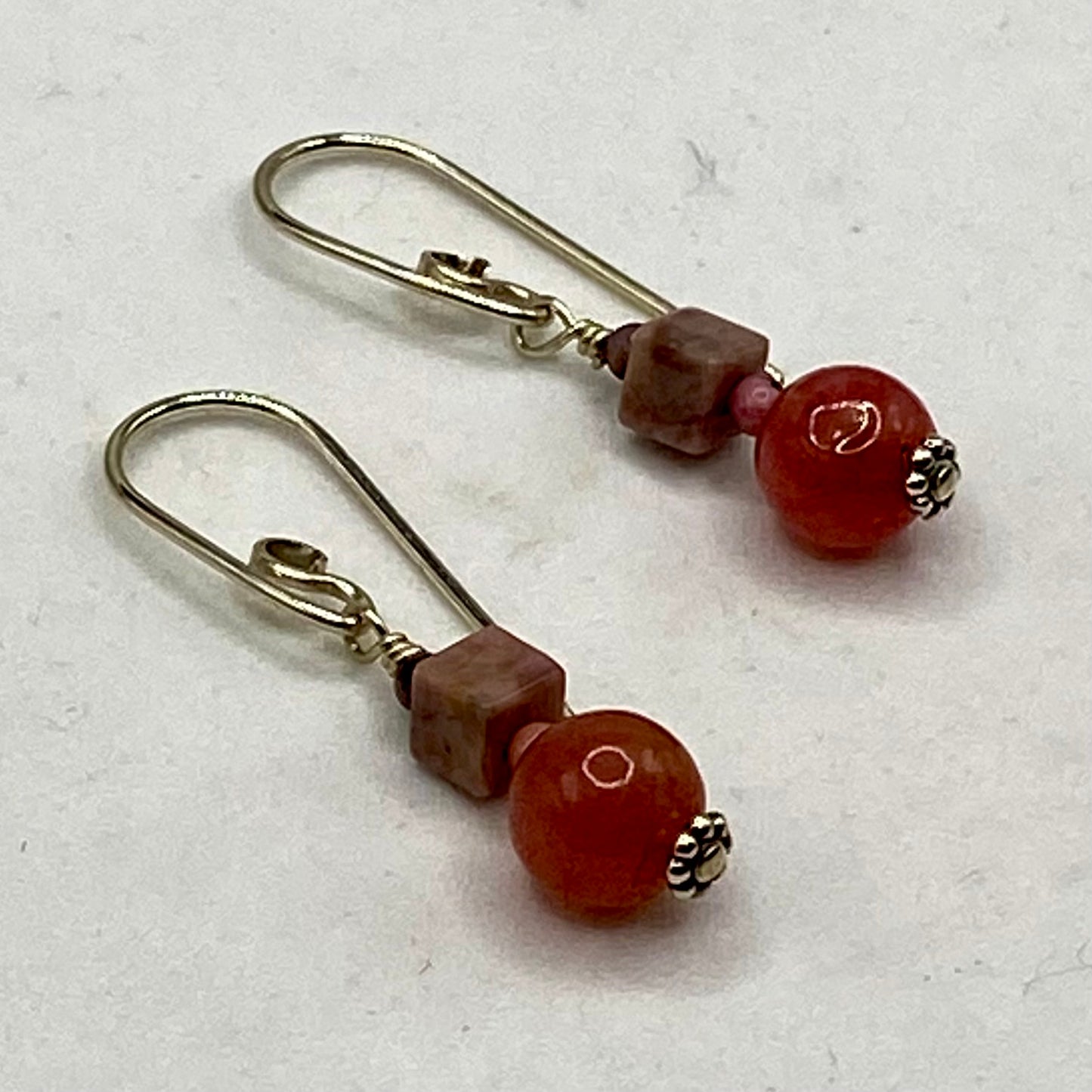 Raw Ruby, Picture Jasper & Rhodochrosite Dangle Earrings by Hip Chick Glass, Sterling Silver Earrings, Handmade Gemstone Jewelry, Handmade Birthstone Gift