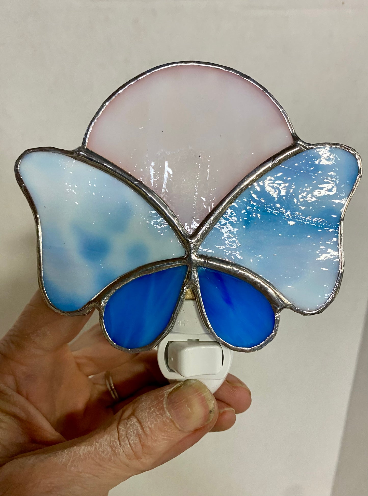 Blue Butterfly Nightlight Under the Moon| Butterfly Nightlight | Stained Glass Nightlight | Handmade Nightlight | Hip Chick Glass, LLC