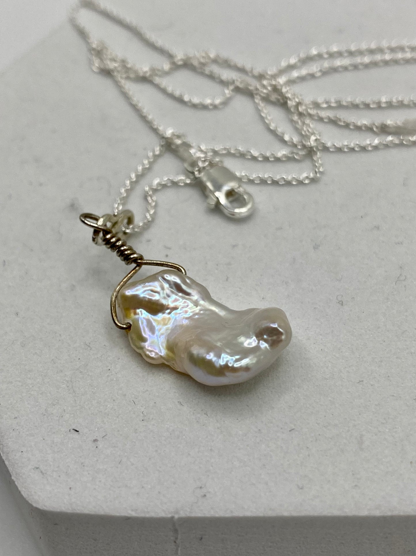 White Baroque Pearl Pendant by Hip Chick Jewelry, Pearl Pendant Necklaces, Pearl Pendant, June Birthstone Necklace, Dainty 925 Sterling Silver Chain