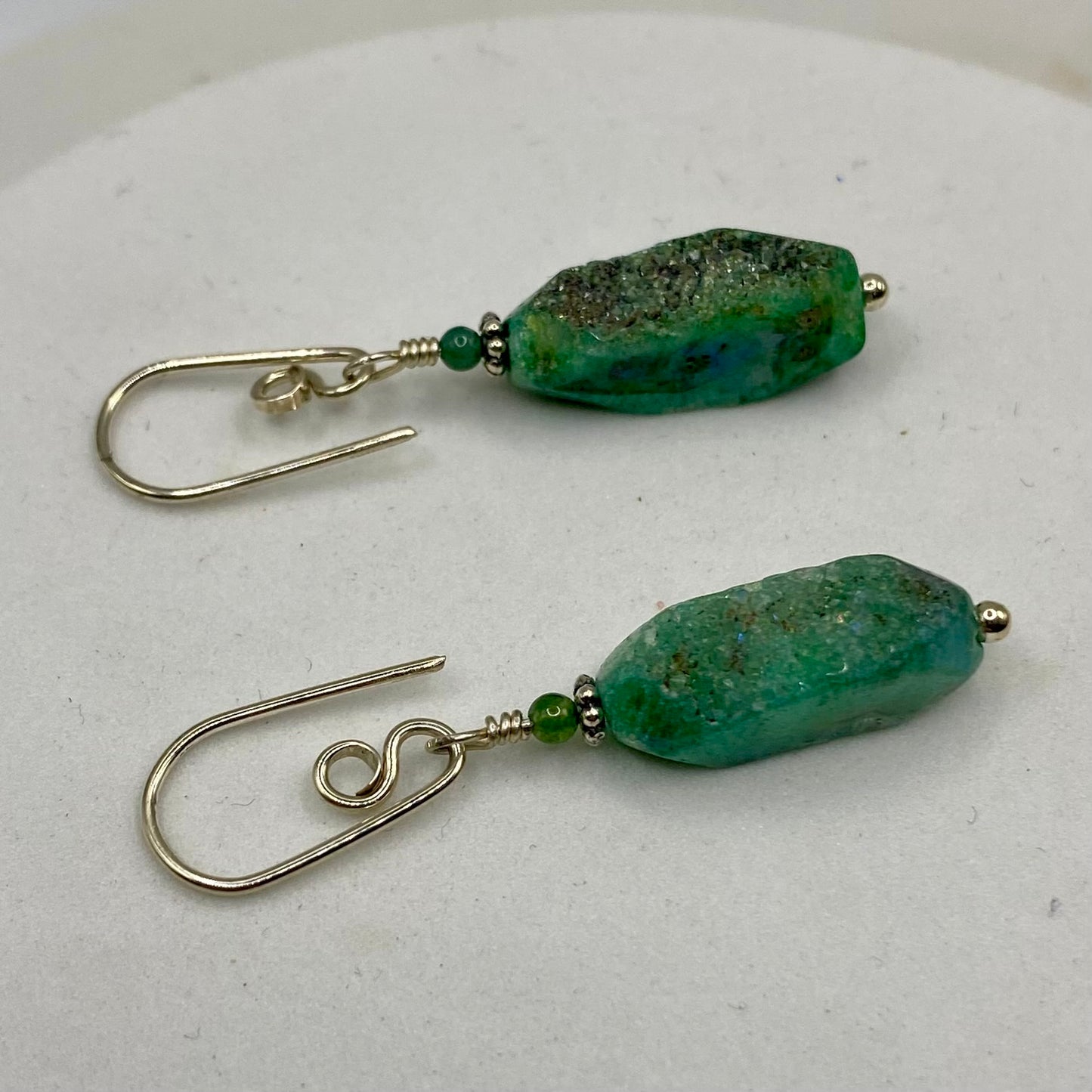 Green Druzy Agate Dangle Earrings by Hip Chick Glass, Sterling Silver Earrings, Handmade Gemstone Jewelry, Gemstone Jewelry Gift