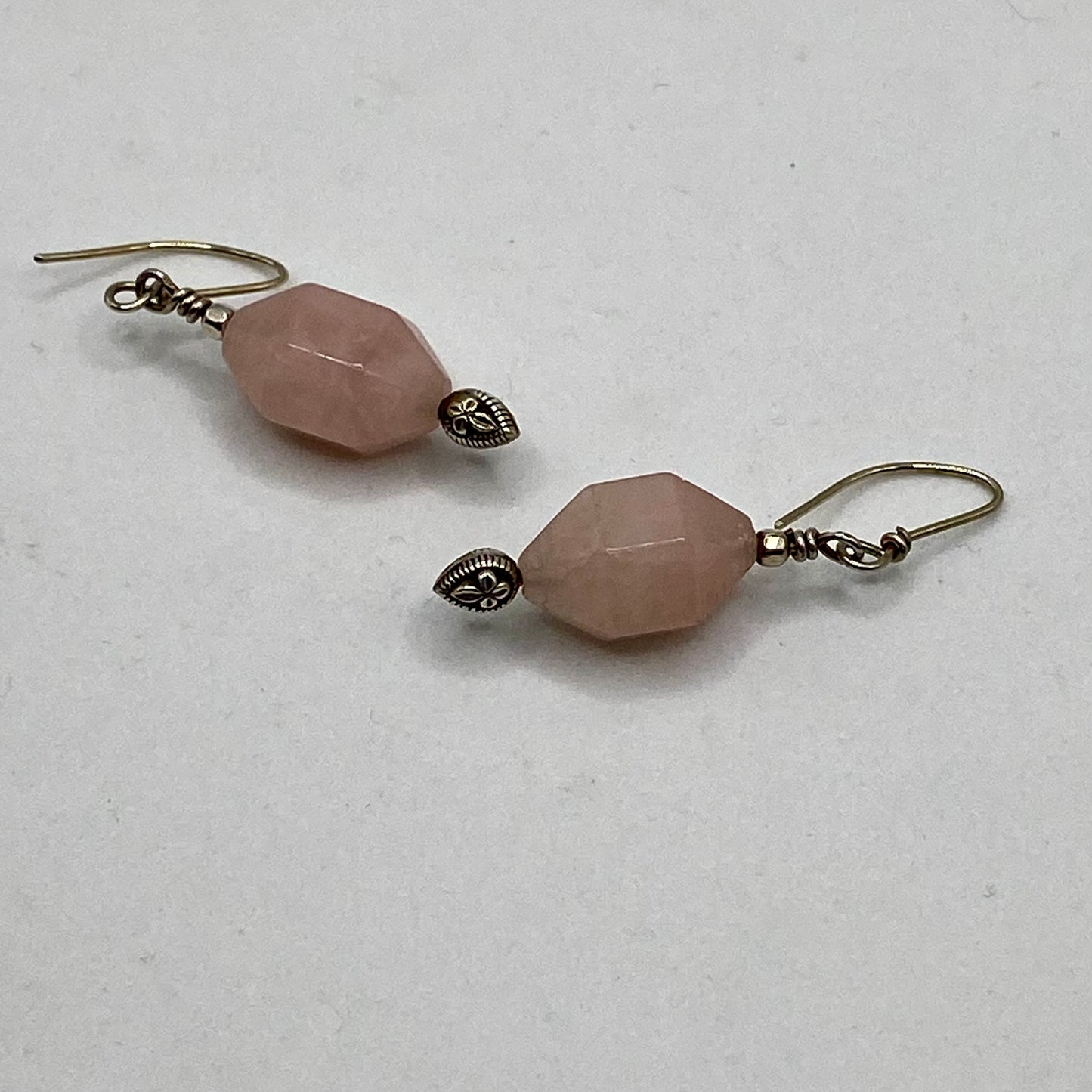 Rose Quartz Dangle Earrings by Hip Chick Glass, Sterling Silver Earrings, Handmade Gemstone Jewelry, Handmade Jewelry Gift, Birthstone Earrings