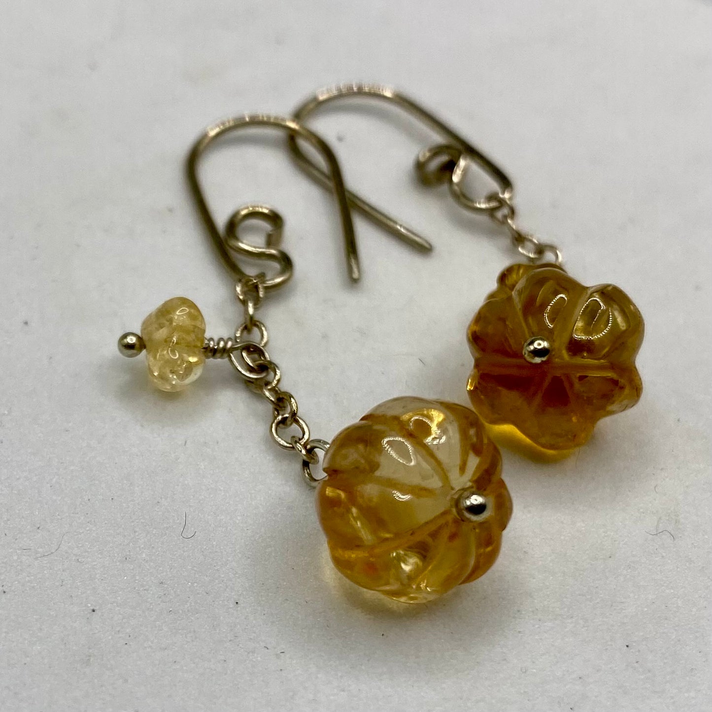 Carved Citrine Flower Earrings by Hip Chick Glass, Sterling Silver Earrings, Handmade Silver Gemstone Jewelry, Handmade Jewelry Gift, November Birthstone Gift