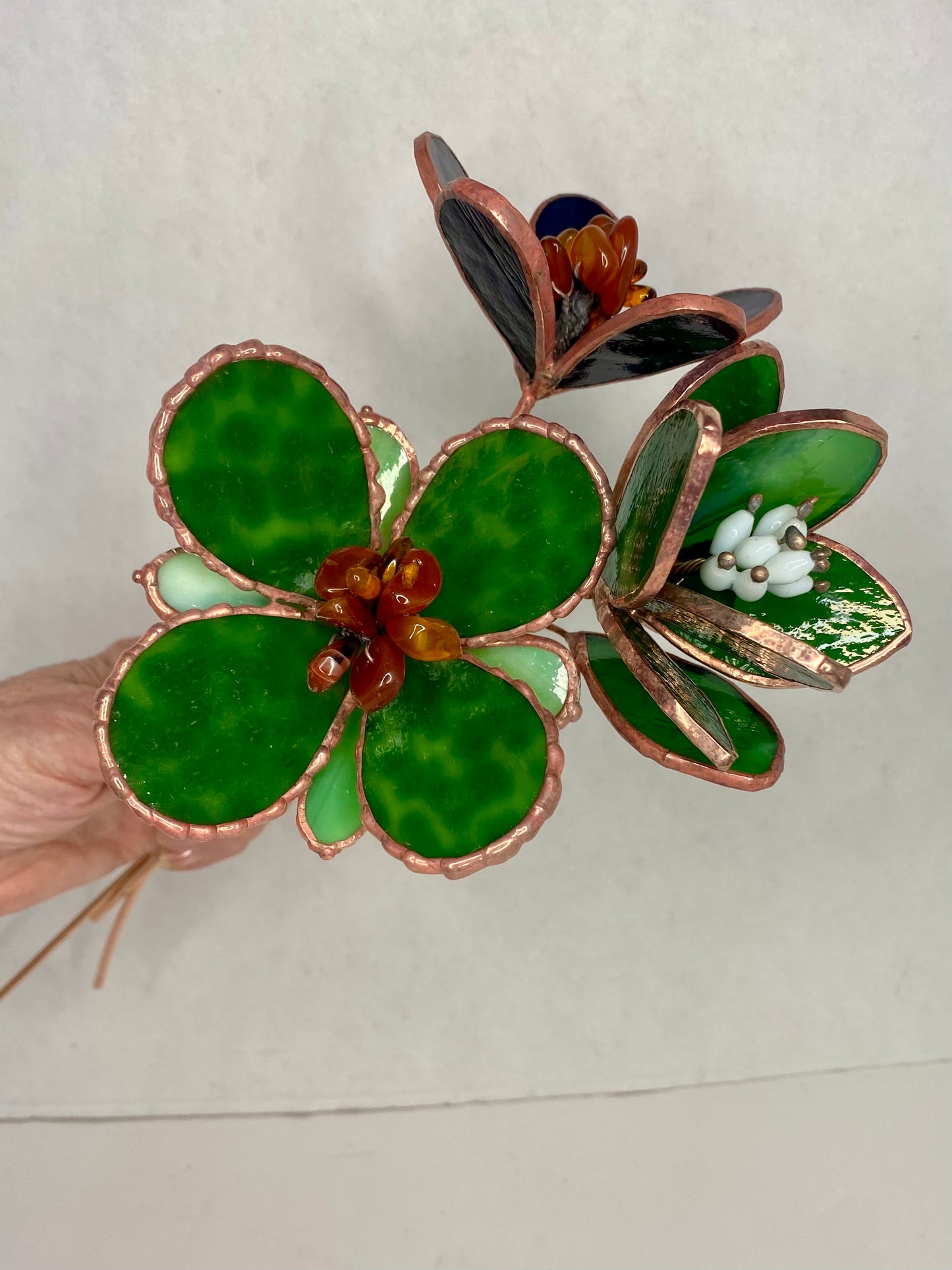 RESERVED for MARTIN Set of Three | Stained Glass Flower Bouquet Hip Chick Glass, Stained Glass Flower Bouquet, Stained Glass Flower on a Stem, Handmade Home Decor, Wedding Bouquet Keepsake, Tabletop Decor
