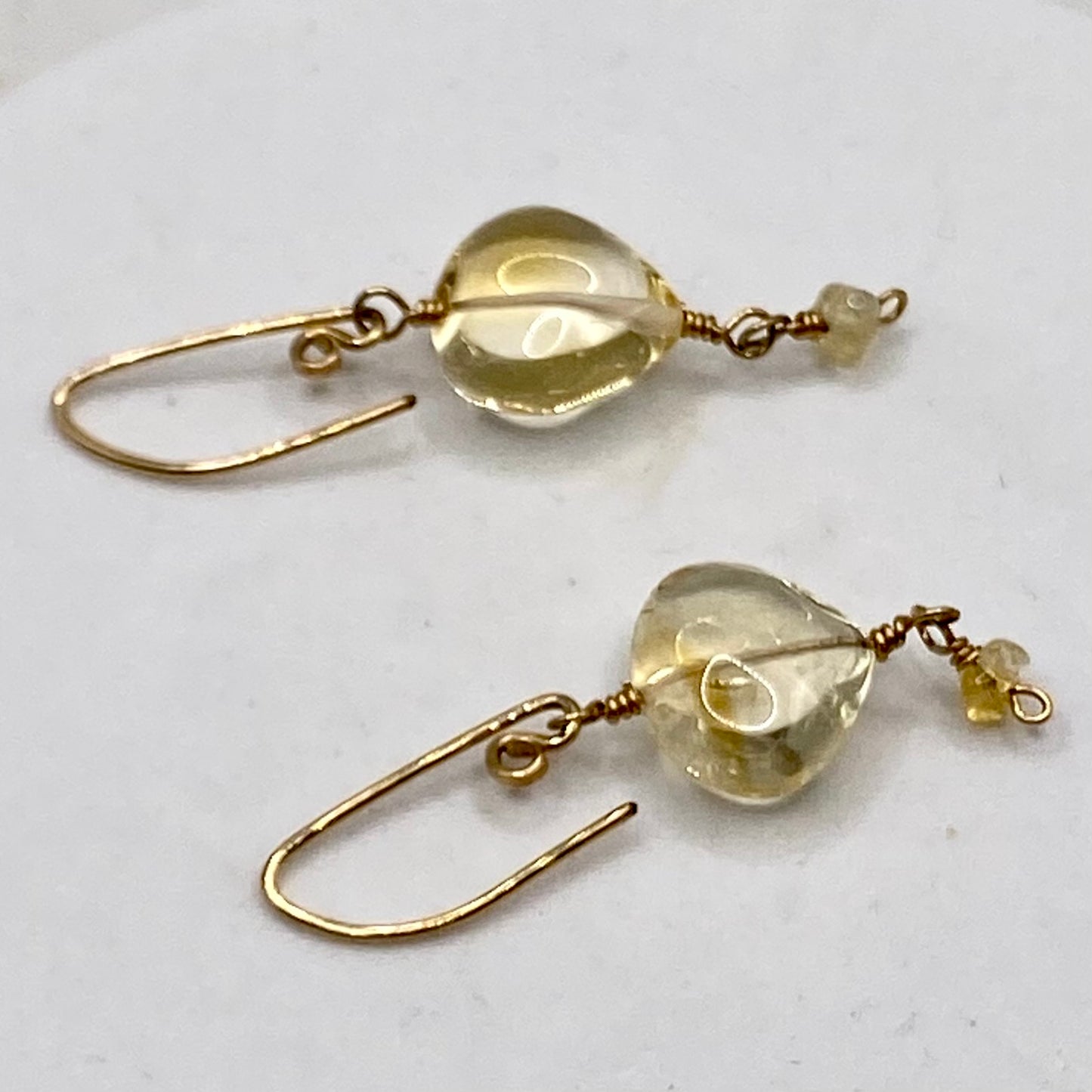 Citrine Puff Briolette Earrings by Hip Chick Glass, 14 Karat Gold Fill Earrings, Handmade Gold Birthstone Jewelry, November Birthstone Gift