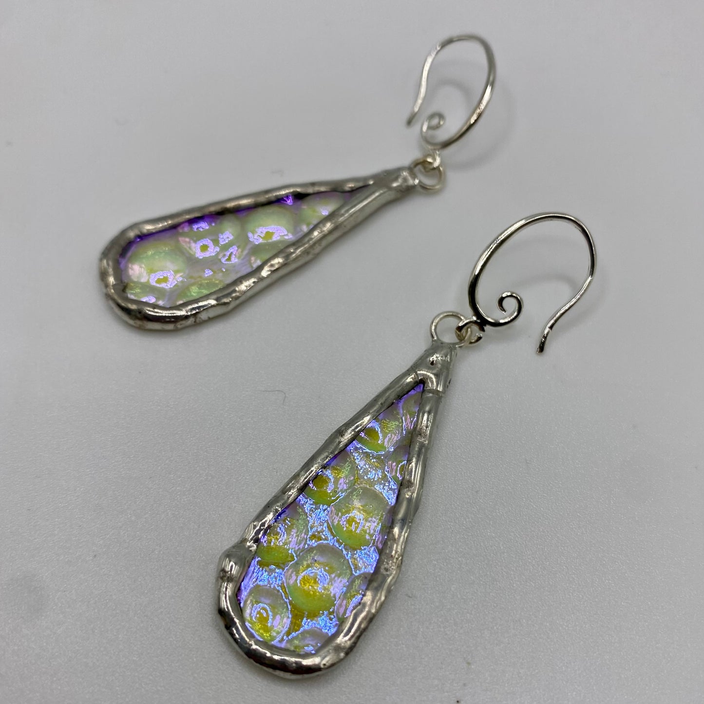 Raindrop Teardrop Earrings | Dichroic Glass Earrings by Hip Chick Glass, Handmade Dangle & Drop Earrings, Iridescent Glass Earrings, Handmade Jewelry