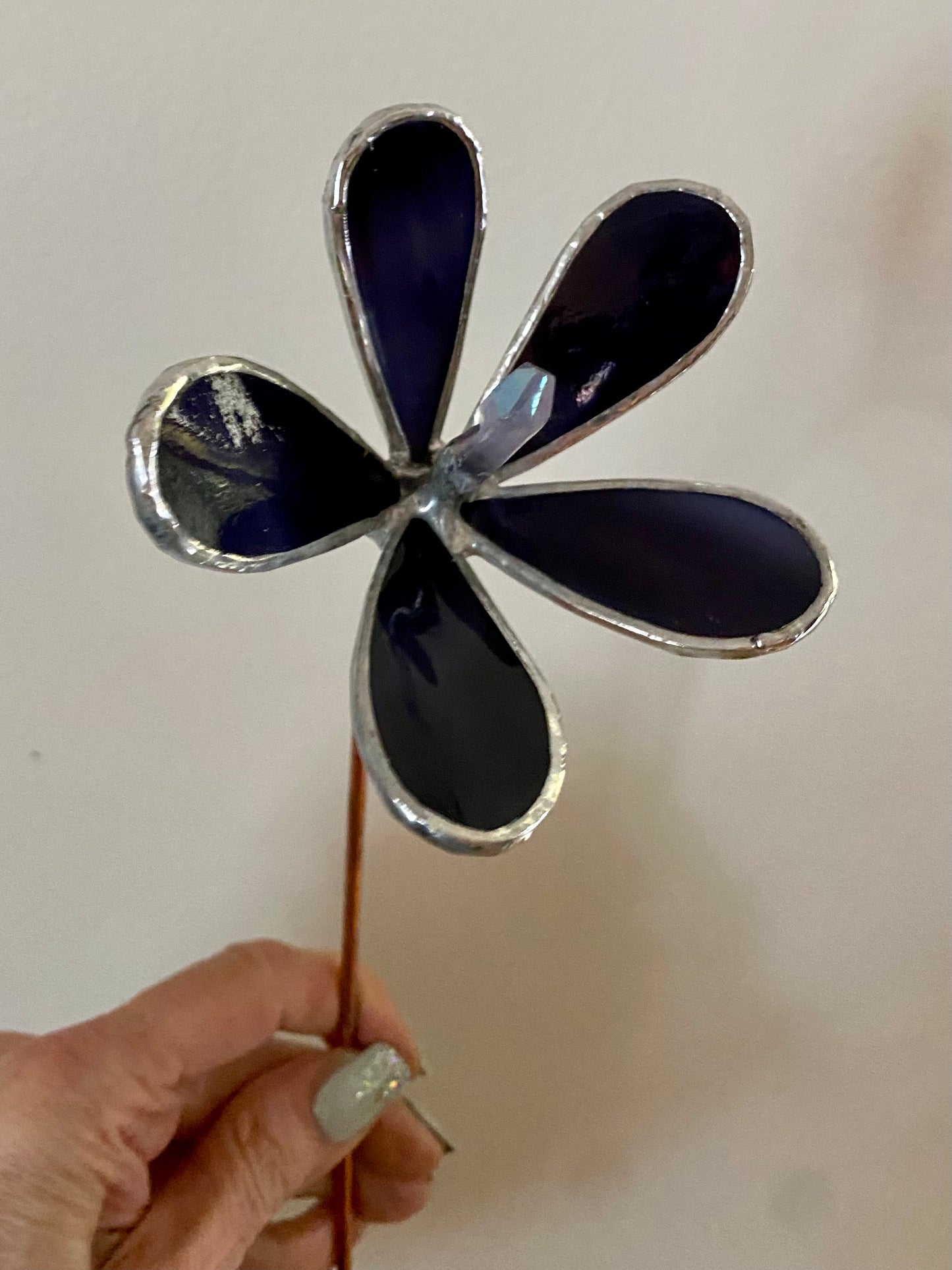 Flowers | Stained Glass Flower Bouquet, Glass Flowers with Quartz Crystals and Pearls on a Stem, Handmade Home Decor, Wedding Bouquet Keepsake, Tabletop Decor