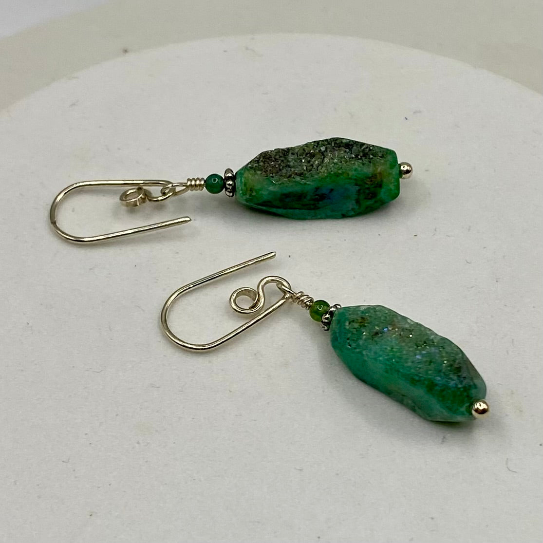 Green Druzy Agate Dangle Earrings by Hip Chick Glass, Sterling Silver Earrings, Handmade Gemstone Jewelry, Gemstone Jewelry Gift