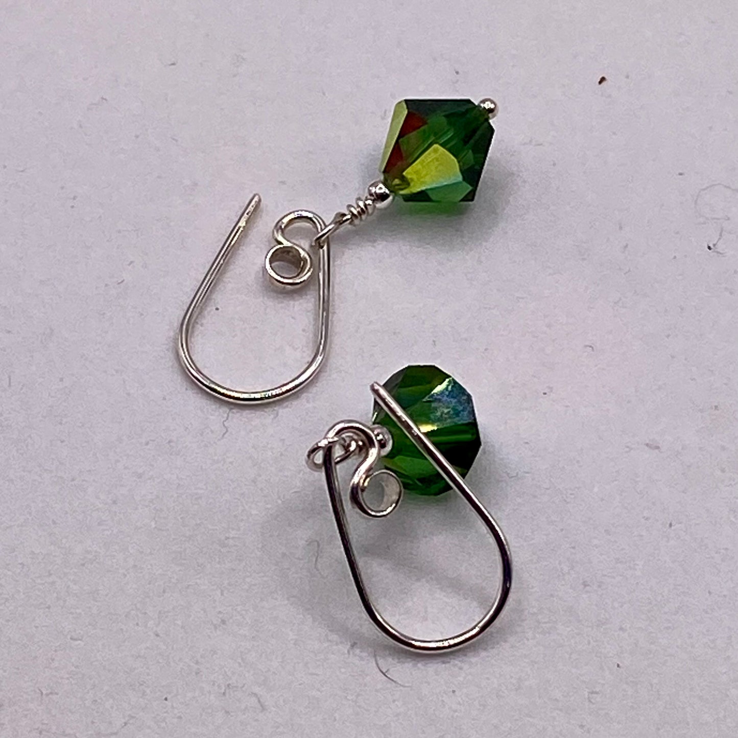 Vintage Green Crystal Earrings by Hip Chick Glass, Sterling Silver Earrings, Handmade Crystal Jewelry, Handmade Jewelry Gift