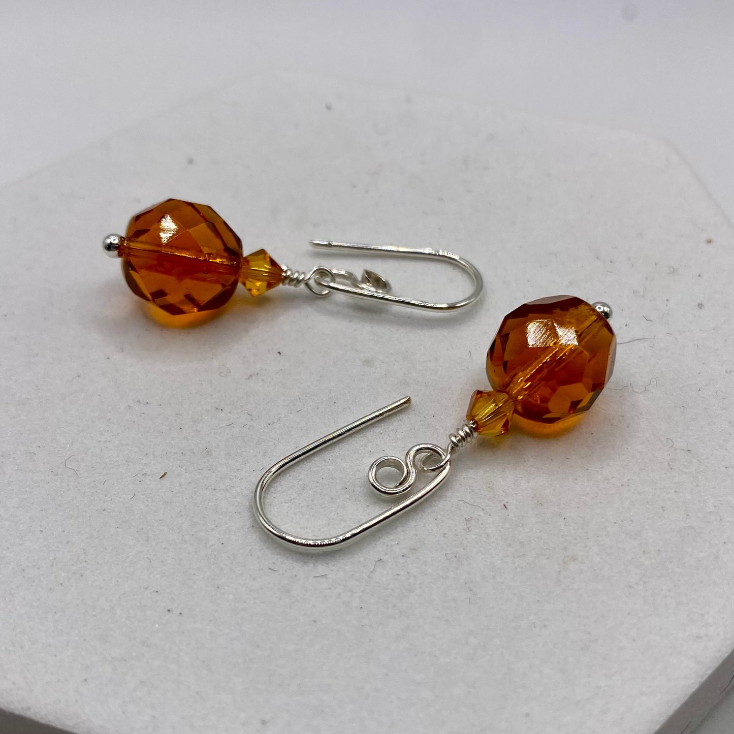 Orange & Swarovski Crystal Earrings by Hip Chick Glass, Sterling Silver Earrings, Handmade Gemstone Jewelry, Handmade Jewelry Gift