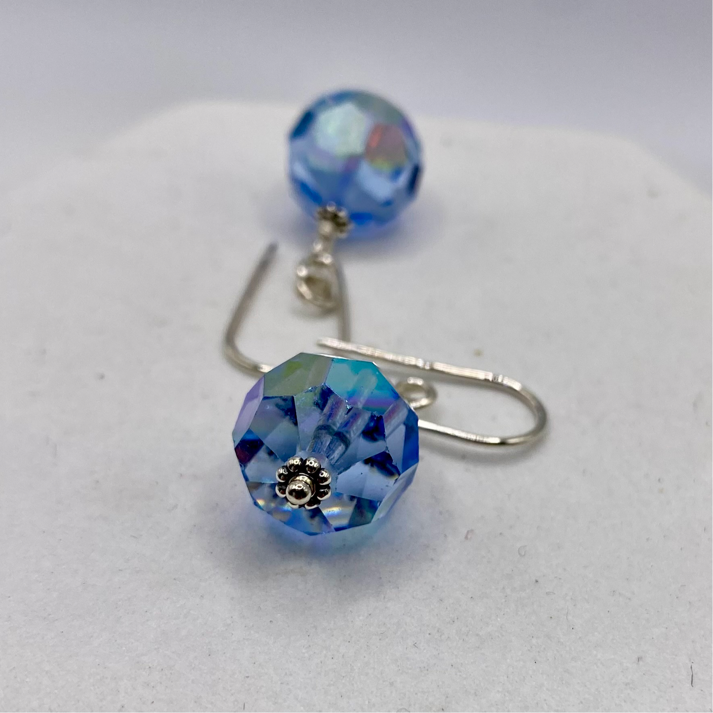 Blue Crystal Drop Earrings by Hip Chick Glass, Sterling Silver Earrings, Handmade Crystal Earrings, Handmade Jewelry Gift