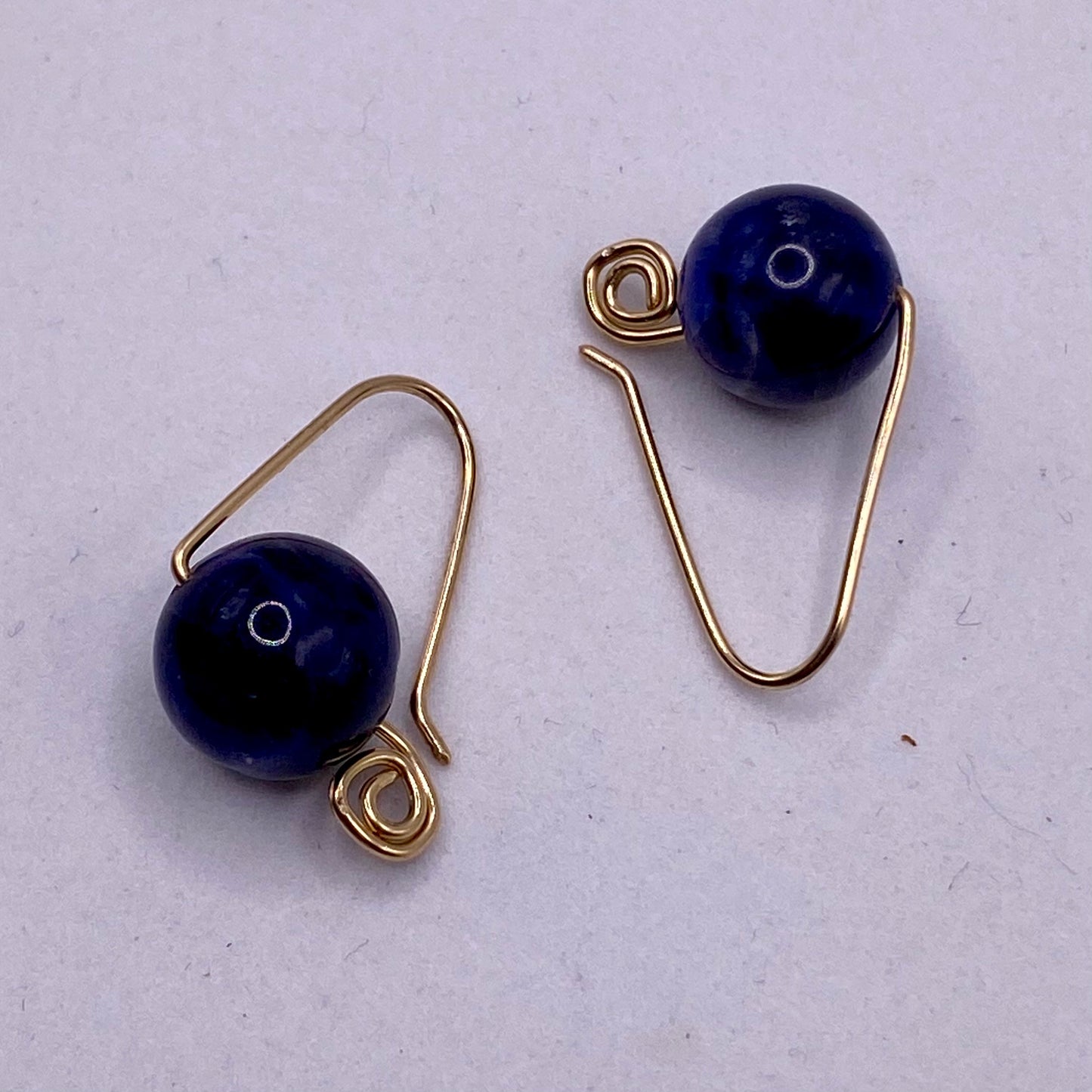 Gold Sodalite Hugger Earrings by Hip Chick Glass, Gold Fill Earrings, Handmade Gemstone Jewelry, Gift For Woman