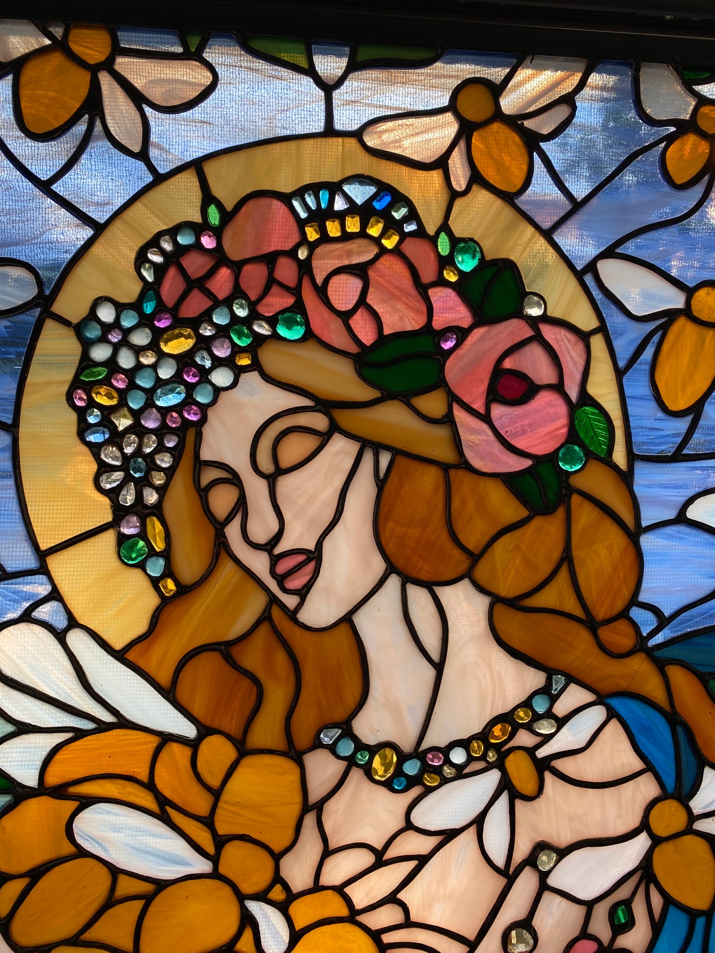 Our Lady of the Bees | Stained Glass Window Panel by Hip Chick Glass, Original Design Handmade Glass Art